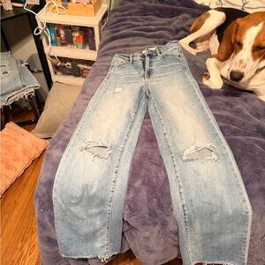 Classic Light Blue Straight Leg Jeans, Supposed to roll bottom,cute either way